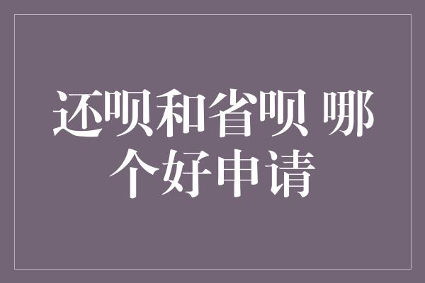 还呗和省呗 哪个好申请