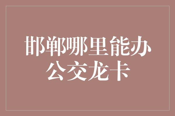 邯郸哪里能办公交龙卡