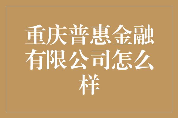 重庆普惠金融有限公司怎么样