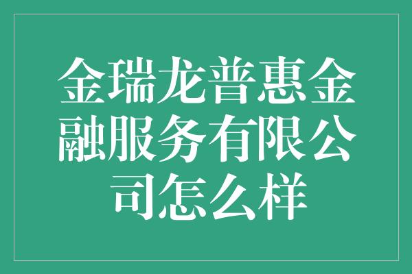 金瑞龙普惠金融服务有限公司怎么样