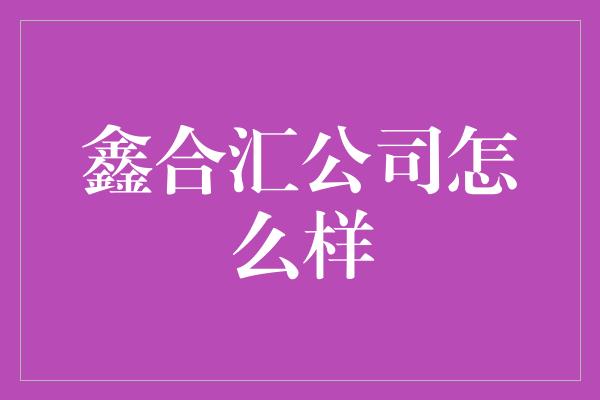 鑫合汇公司怎么样