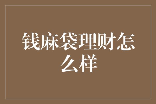 钱麻袋理财怎么样