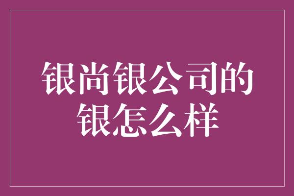 银尚银公司的银怎么样