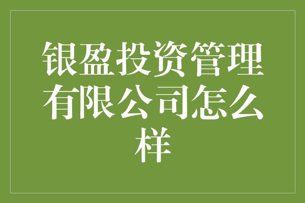 银盈投资管理有限公司怎么样