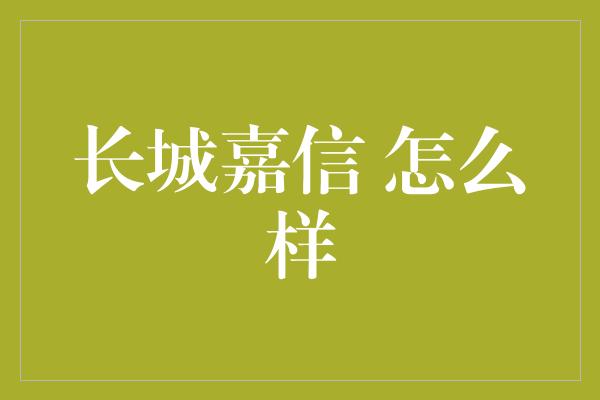 长城嘉信 怎么样