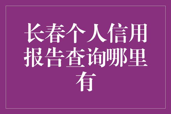 长春个人信用报告查询哪里有