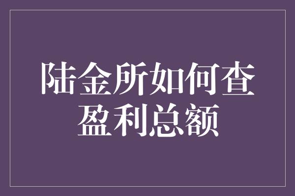 陆金所如何查盈利总额