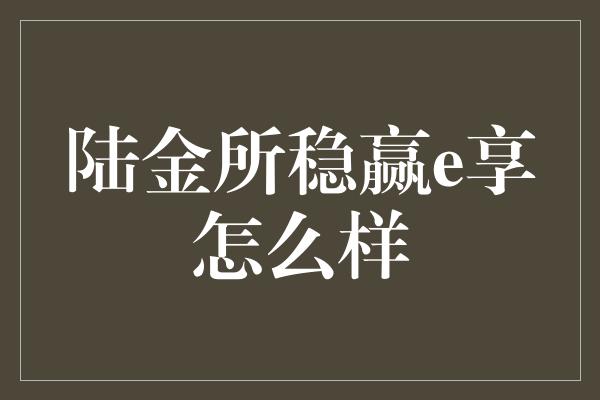 陆金所稳赢e享怎么样