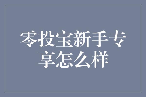 零投宝新手专享怎么样