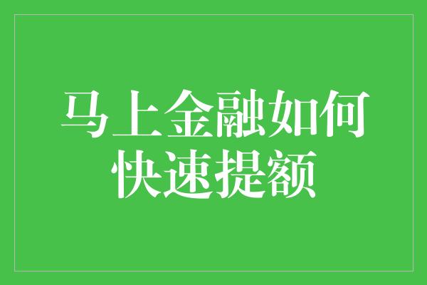 马上金融如何快速提额