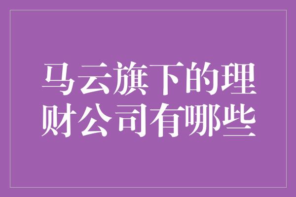 马云旗下的理财公司有哪些