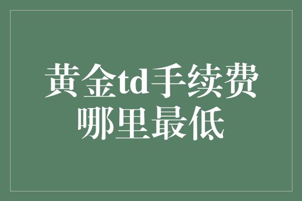 黄金td手续费哪里最低