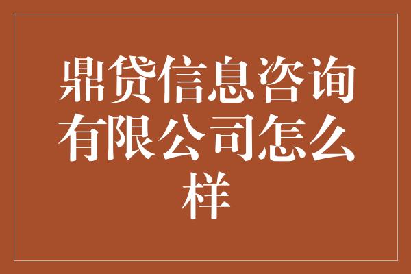 鼎贷信息咨询有限公司怎么样